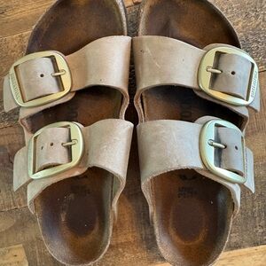 Birkenstock Tan Sandals with Gold Buckles